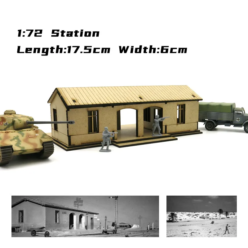 1/72 Train Station Scene Model European Platform Wooden Assembly Model Handmade House DIY Building Toy