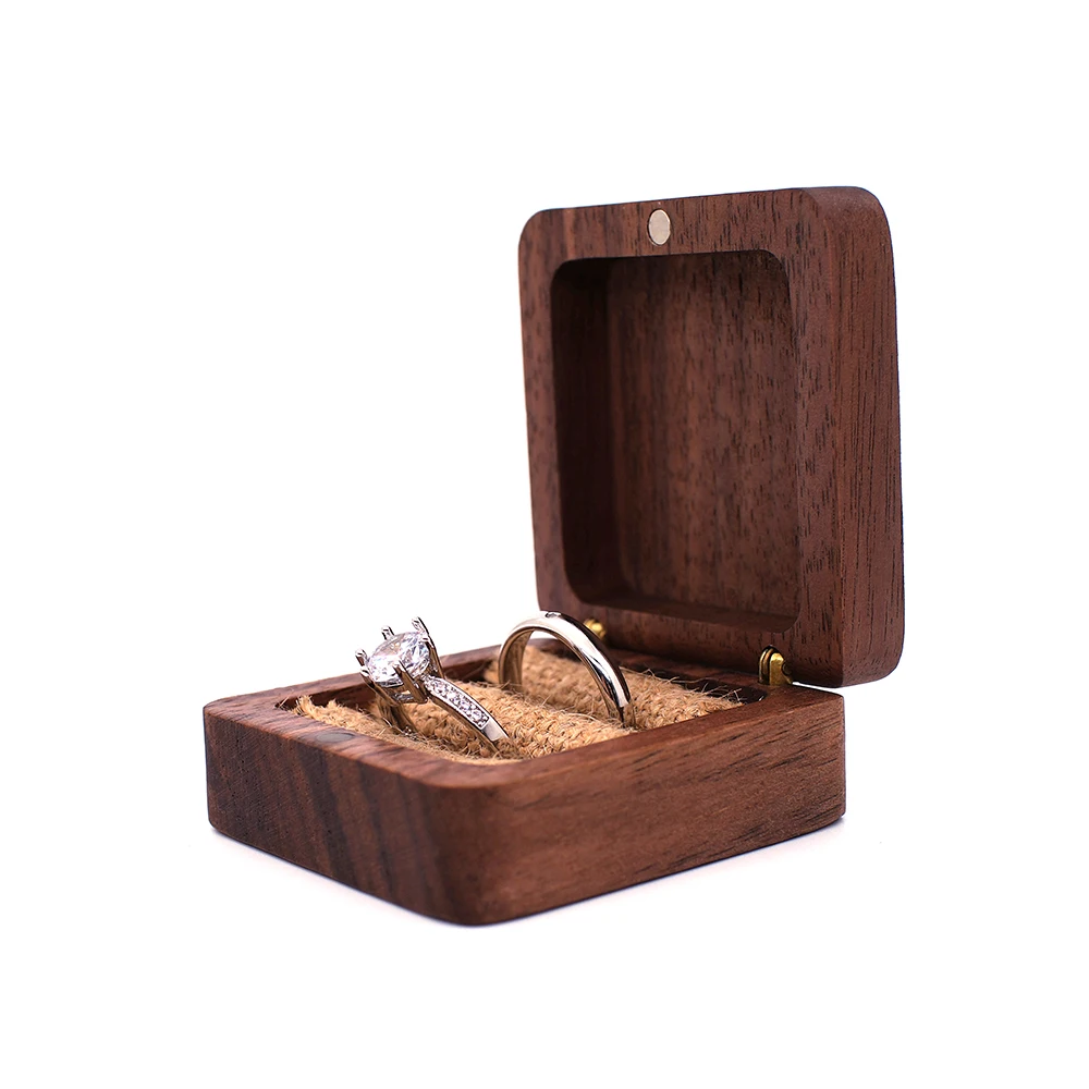 Wood Engagement Ring Bearer Box Rustic Custom Bride & groom Wedding Ring Box Pillow engraved Name Square Gift Wooden jewelry box - Image 3