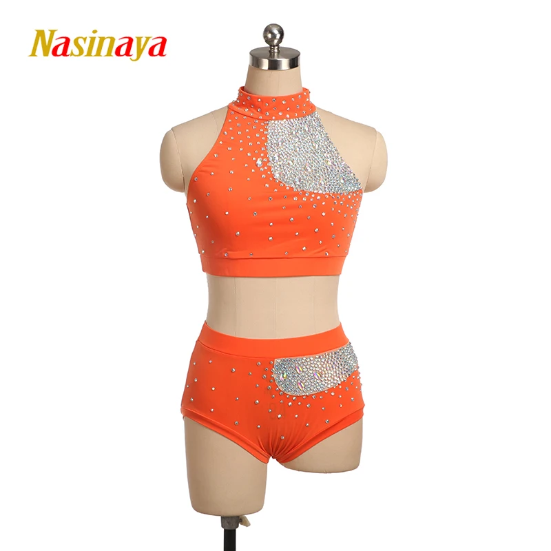 Air Yoga, Leotards, Pole Dance Performance, Artistic Gymnastics Training, Adult Girl Sleeveless Two-piece Orange Outfit