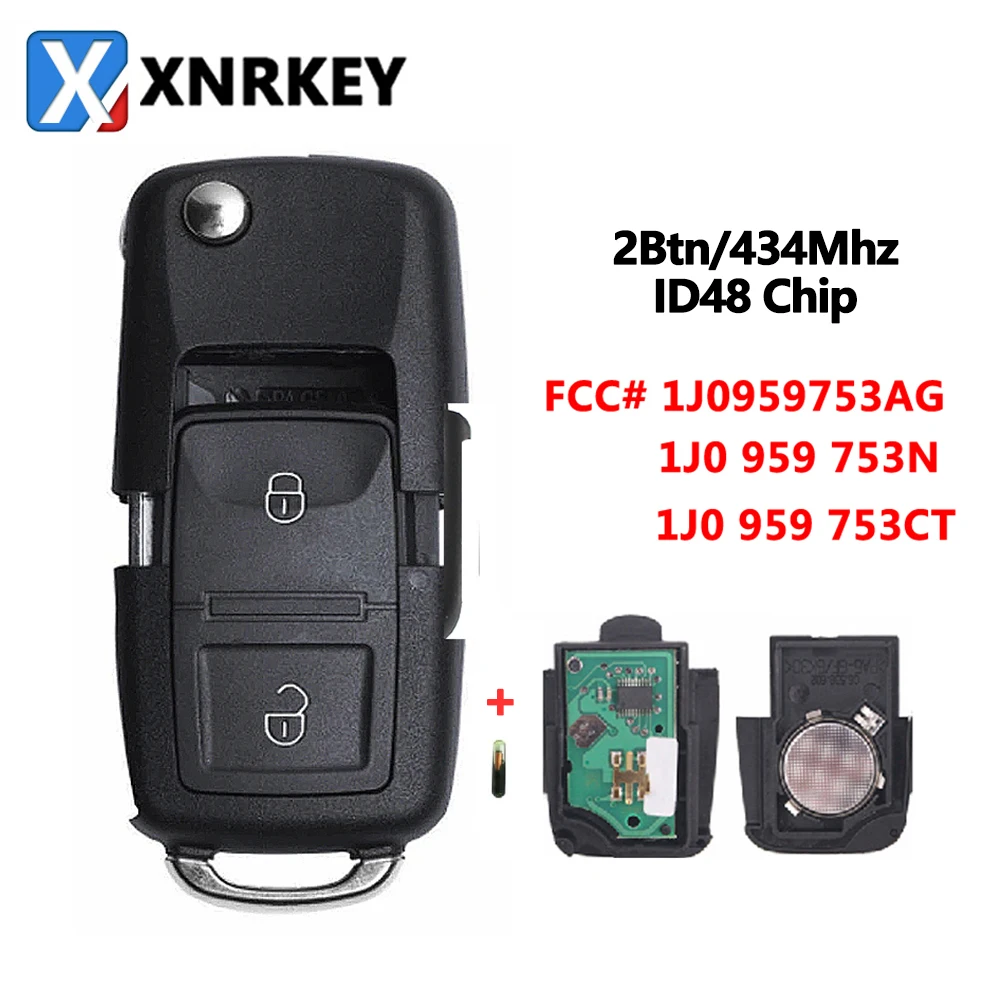 

XNRKEY 2 Button Car Flip Remote Key ID48 Chip 434Mhz 1J0959753AG/N/CT for VW Golf 4 5 Passat B5 B6 Polo Touran Car Key