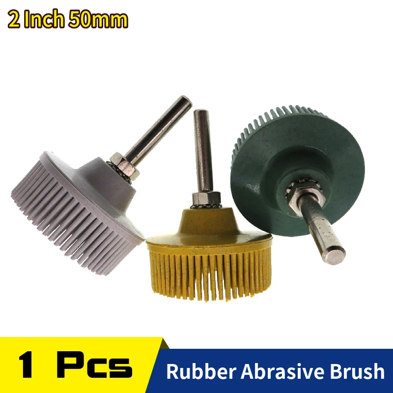 2 Inch Bristle Disc Rubber Abrasive Brush Polishing Wheel with 1/4 Inch Shank Attachment, Gasket Coating Removal Disc for Metal