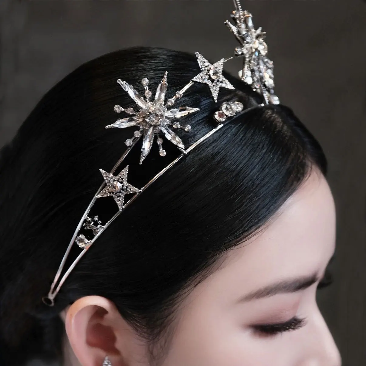 Vintage European 6-Point Star Wedding Crown Tiaras Gold Color Rhinestone Diadem Princess Women Headband Bridal Hair Accessories