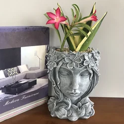 Retro Goddess Resin Planter Flower Pot, Character Portrait Statue Art Succulent Flowerpot, Succulent Planting Container Potted