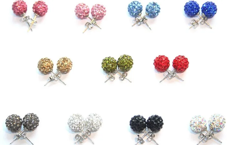 

urt35 10mm mix Colors To Choose Crystal Beads Silver Plated Earrings Stud lot women gift jewelry