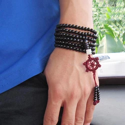 Black Tibetan Sandalwood Buddhist Buddha 216 Prayer Beads Mala Bracelet Necklace