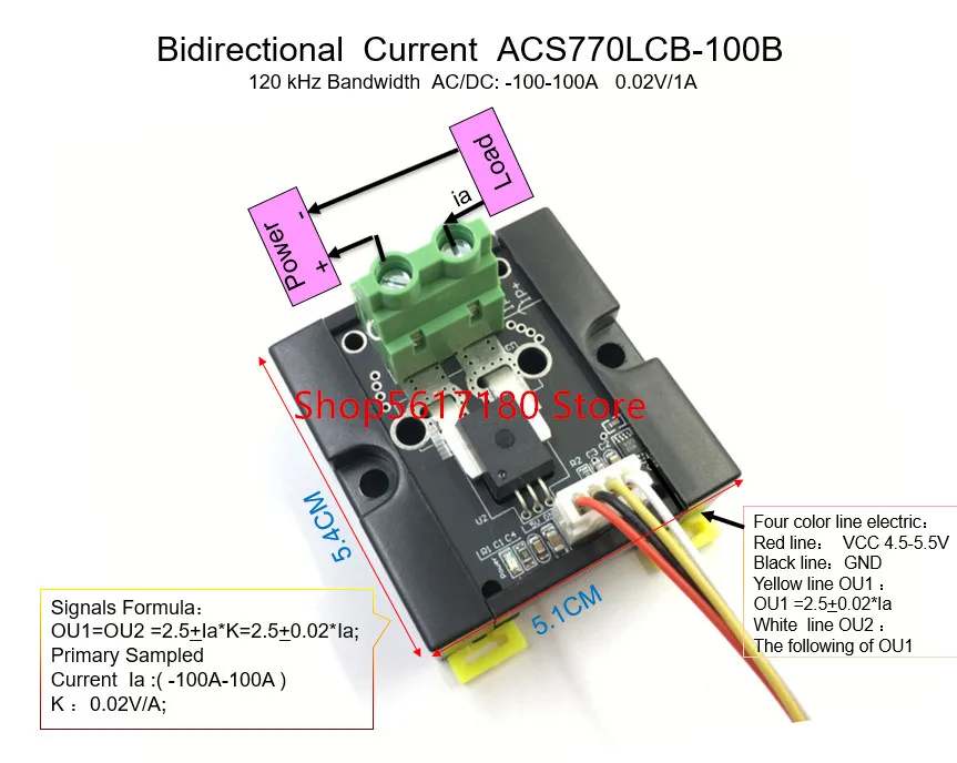 

ACS770LCB ACS770 100b Bidirectional AC/DC Current Sensor module ACS770LCB-100B 120 kHz Bandwidth AC/DC: -100-100A 0.02V/1A