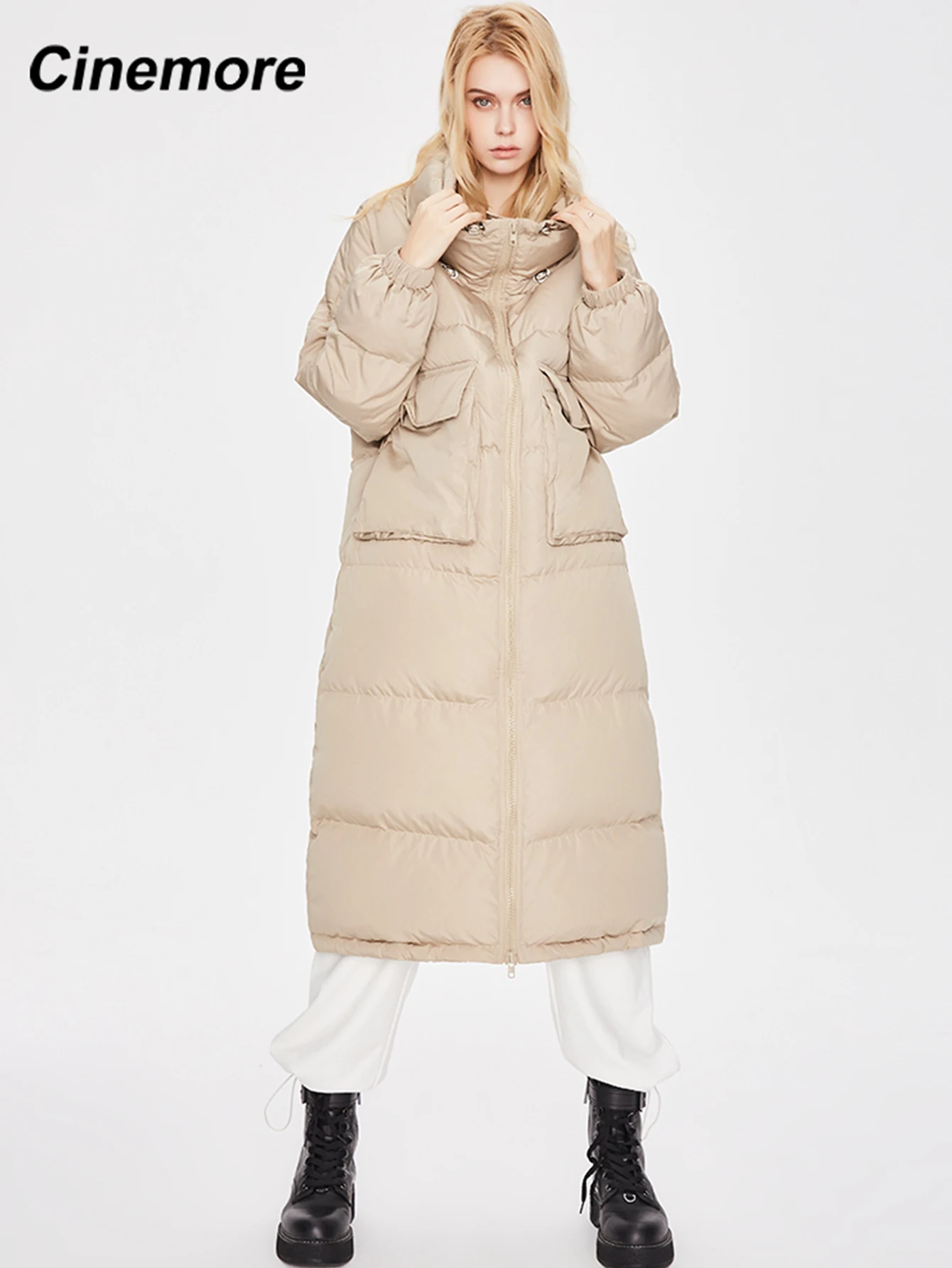 Cinemore  2020 Winter New fashion Women's white duck down jacket women Long stylish silhouette Parkas thickened Coat 82039