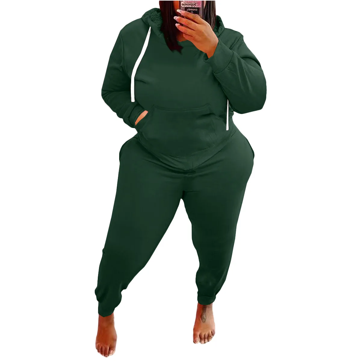 3XL 4XL 5XL Plus Size Sets Women Clothing Solid Color Long Sleeve Hoodies Sport Casual 2 Two Piece Pants Suits Winter Outfits