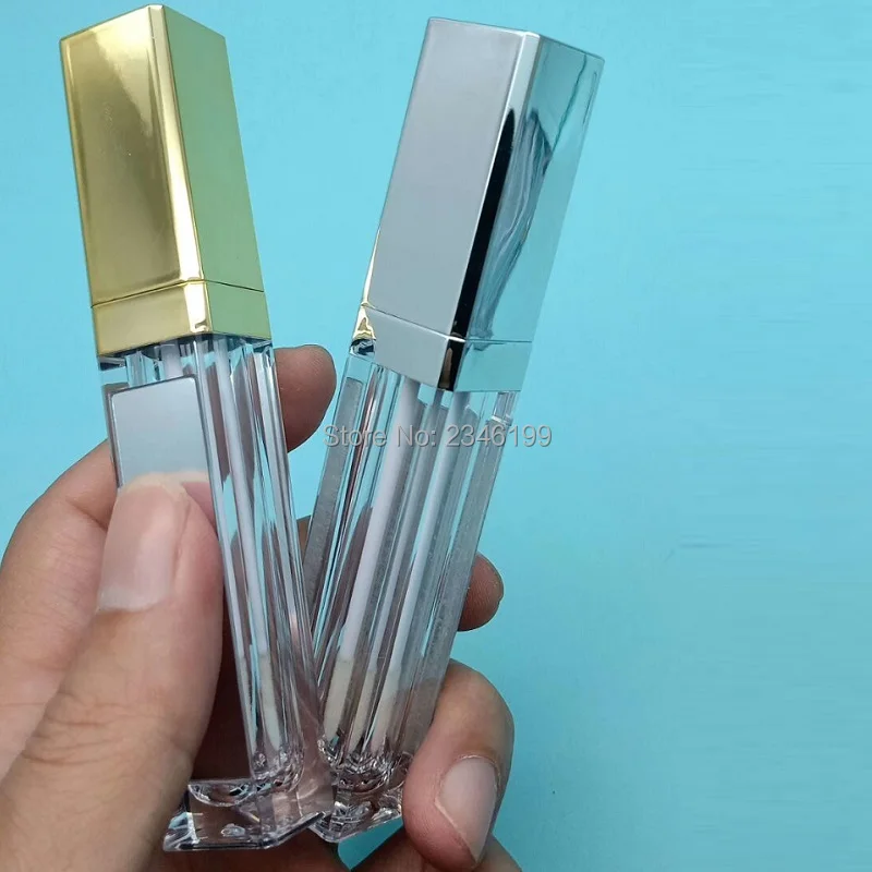 7ml Empty LED Lip Gloss Tube With Mirror Light Shiny Gold/Shiny Silver Cap Square Lip Glaze Container Packaging Bottle 30pcs/Lot