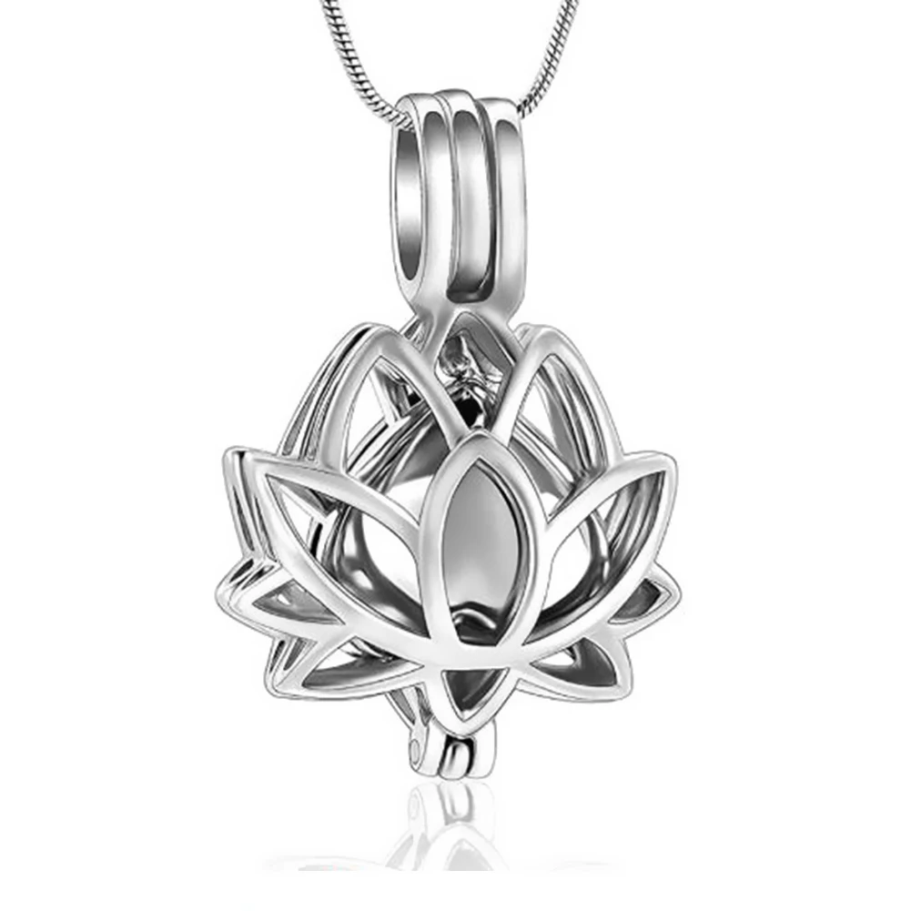 Stainless Steel Hollow Cremation Jewelry Ashes Urn Pendant Necklace Lotus Flower Shape Urn Cremation Jewelry for Ashes Dropship