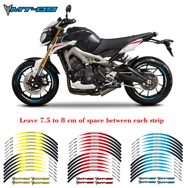 New high quality 12 Pcs Fit Motorcycle Wheel Sticker stripe Reflective  Rim For Yamaha MT-09 MT09