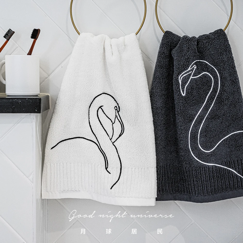 Valentine's original embroidery solid color flamingo cotton thick couple towel pair hotel