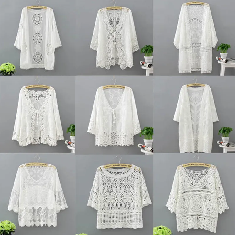 Vrouwen Kleding Lange Mouw Kant Shawl Bolero Bolero Jacket Strand Shirts Hollow Cape Elegante Tops Bruiloft Bruids Zomer Jas