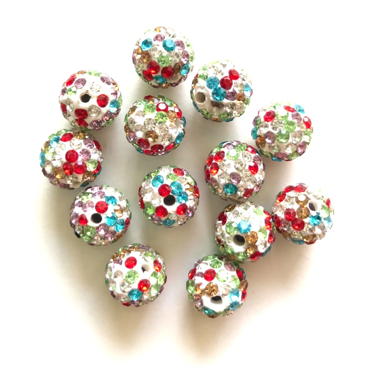 50pcs 10mm High Quality Multi Color Crystal Clay Pave Rhinestone Round Disco Ball Loose Spacer Bead for Bracelet Necklace Making