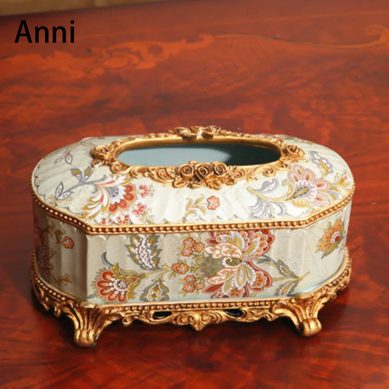 

Creative Relief Resin Tissue Boxes American Vintage Pastoral Painted Large Paper Towel Organization Home Living Room Decoration