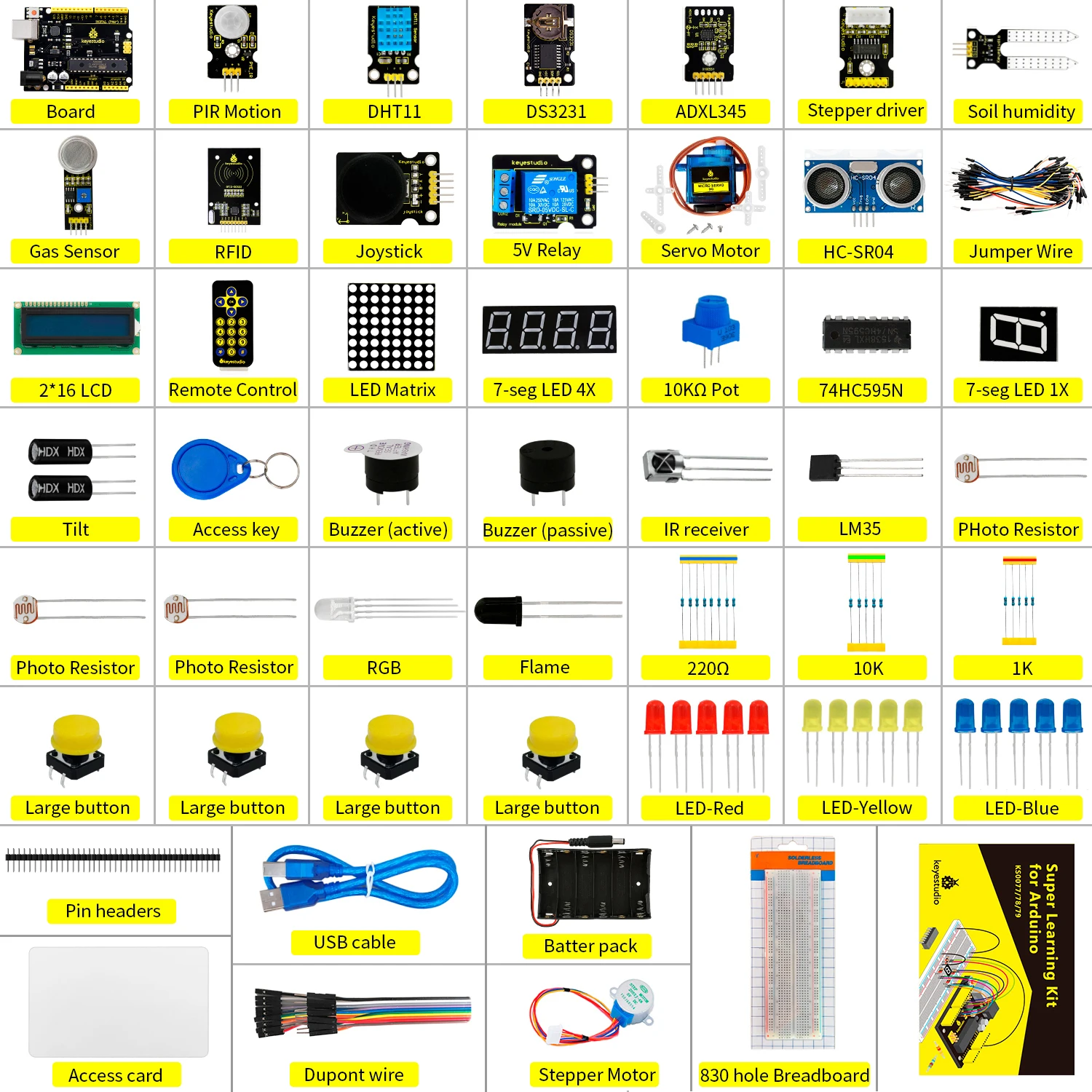 NEUES, verbessertes Keyestudio Super Starter Kit mit V4.0 Board für Arduino Starter Kit für UNOR3 32Projects + Tutorial mit Geschenkbox