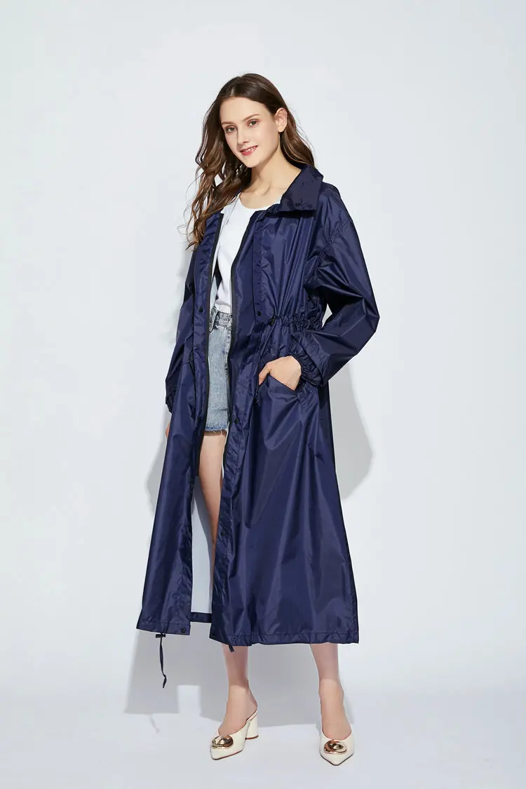 Long Raincoat with Hood for Women, Waterproof Full Length Rain Coat with Pocket and Zipper, Packable Rainwear, Reusable Raincoat