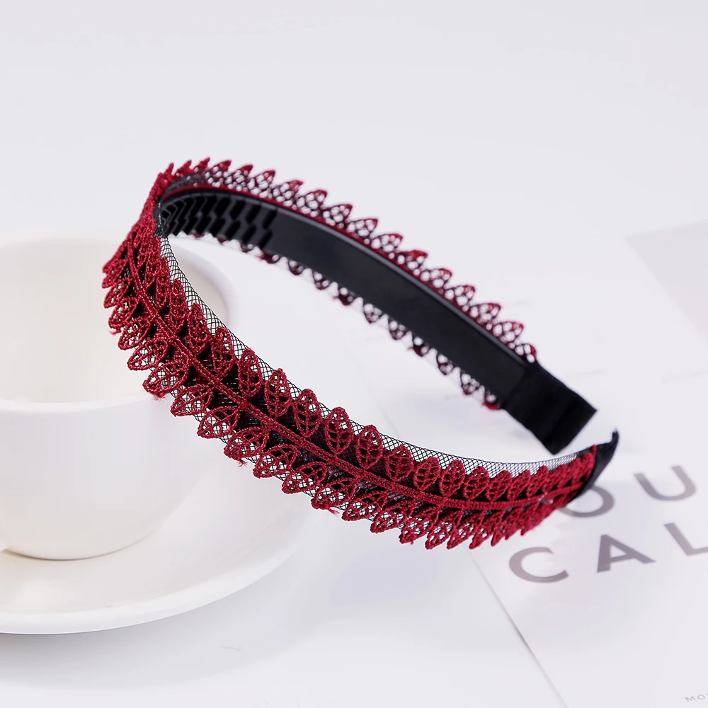 Charm Lace Embroidery Leaf Flower Hairband Women Girl Non-slip Hair Head Hoop Bands Accessories Mesh Yarn Thin Headband Headwear