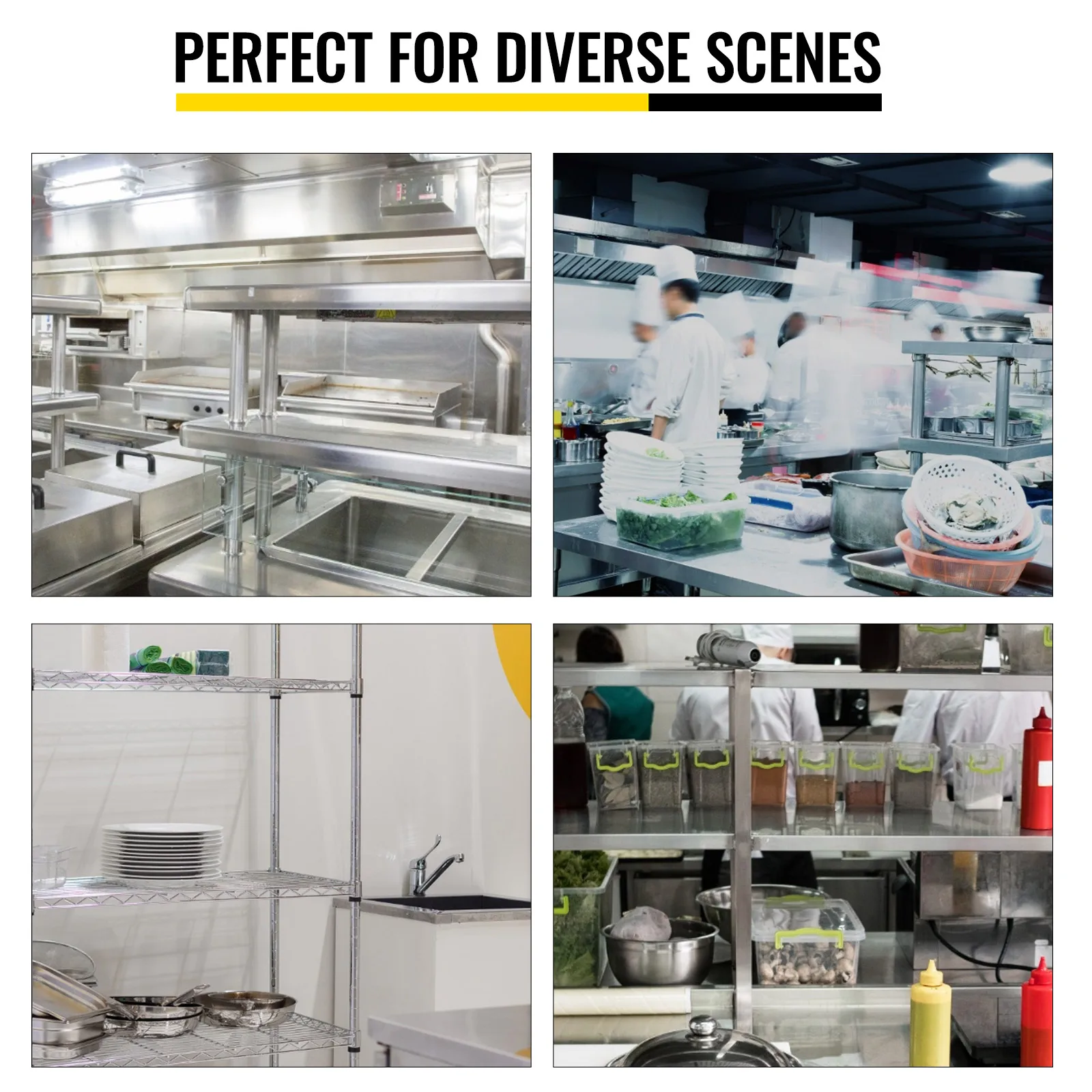 VEVOR Stainless Steel Kitchen Work Table Professional 7 Types Double Overshelf Adjustable Lower Shelf Use for Home Commercial