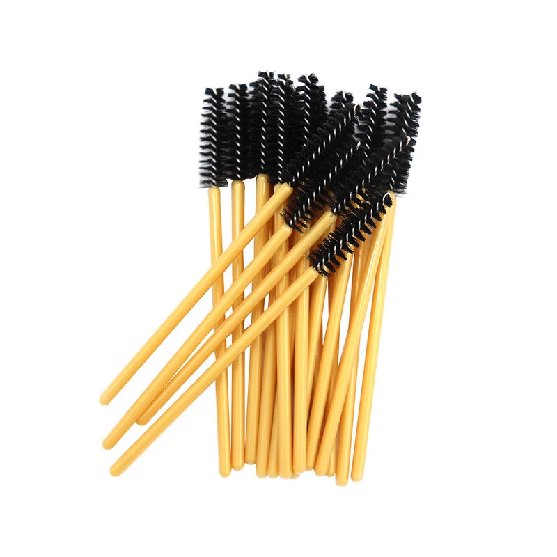 200pcs Disposable Makeup Brushes Eyelash Mascara Wands Nylon Eyelash EyeBrow Comb Brushes Gold Color Make Up Brushes