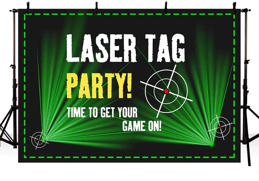 Laser Tag Party Backdrops Black and Green Laser Battle Birthday Party Night Neon Game on Indoor Gun Laser Tag Glow Photo Studio