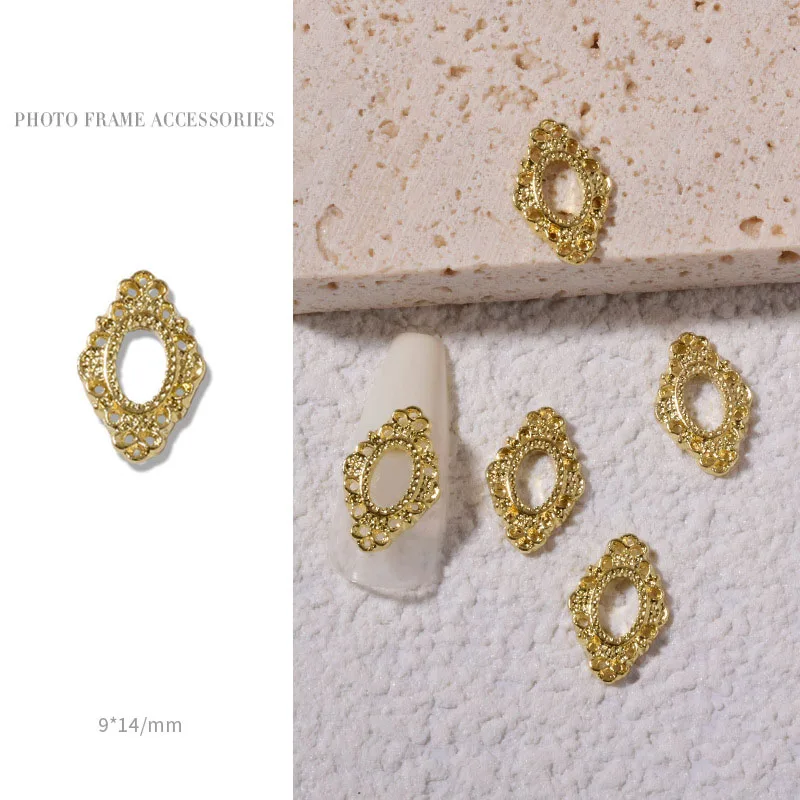 Retro Gold Metall 3D Charm Fotorahmen-Set mit Legierungs-Nieten Nagelkunst Maniküre Schmuck Zubehör-Kit - 5 Stück – Detail 5