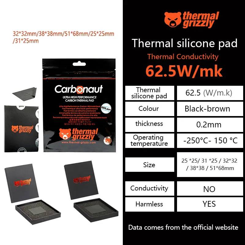 Thermal Grizzly Carbonaut Thermal Pad 62.5W/mk per CPU GPU PS4 scheda madre raffreddamento ciclo Pad in Silicone termico di alta qualità