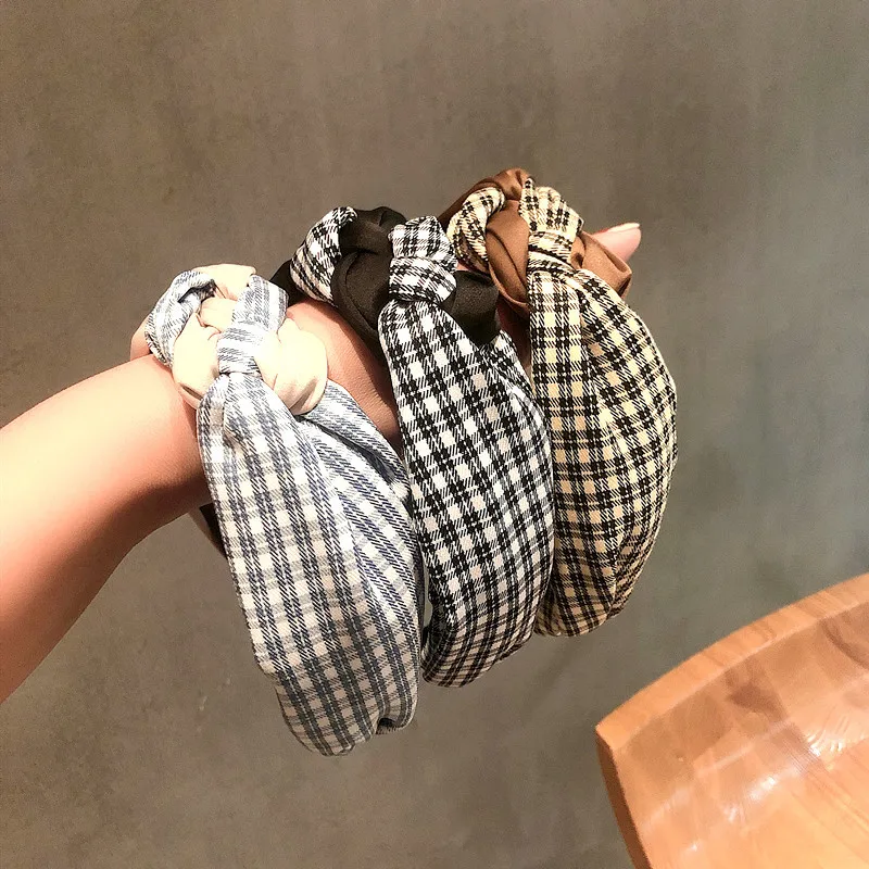 

Checkerboard Headbands Black Brown Khaki Fabric Plaid Hairbands for Women Hair Accessories Girls Fashion Daily Headwear