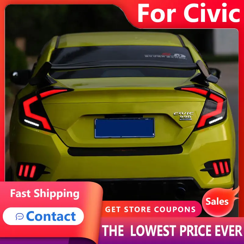 

Для Honda Civic светодиодные задние фонари 2016 2017 2018 2019 2020 задние фонари Civic DRL светодиодные динамические указатели поворота стоп-сигналы заднего хода