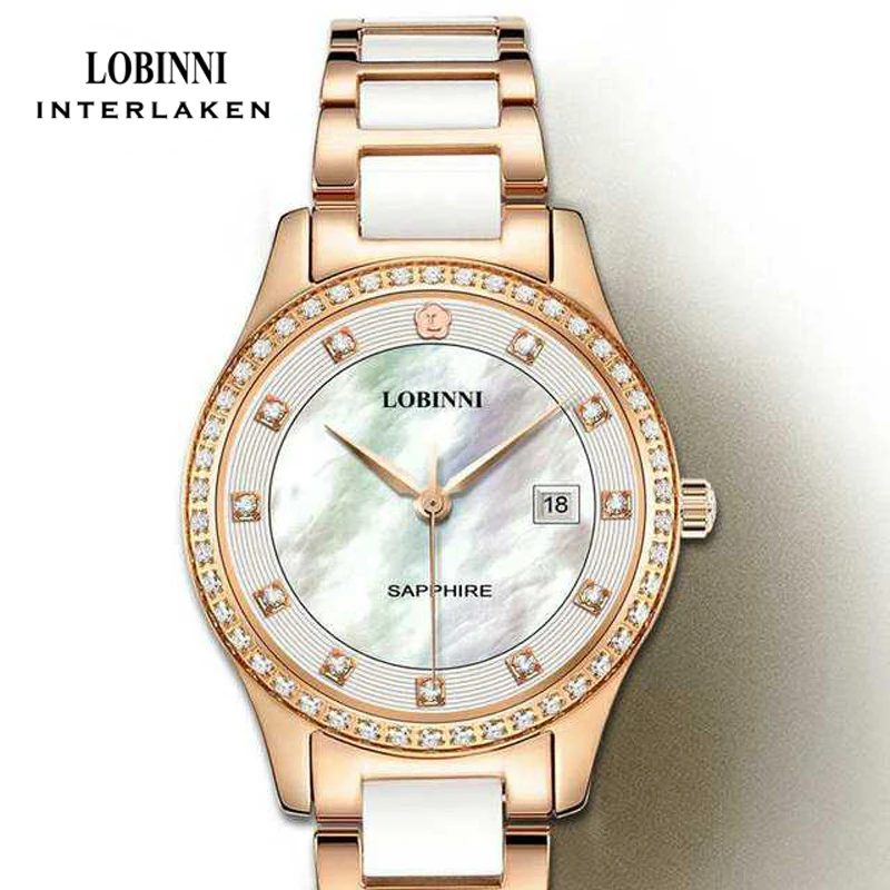 LOBINNI Fashion Watch Women Luxury Crystal Rhinestone Quartz Watch for Ladies Romantic Gift Waterproof Clock Ceramic Strap Clock