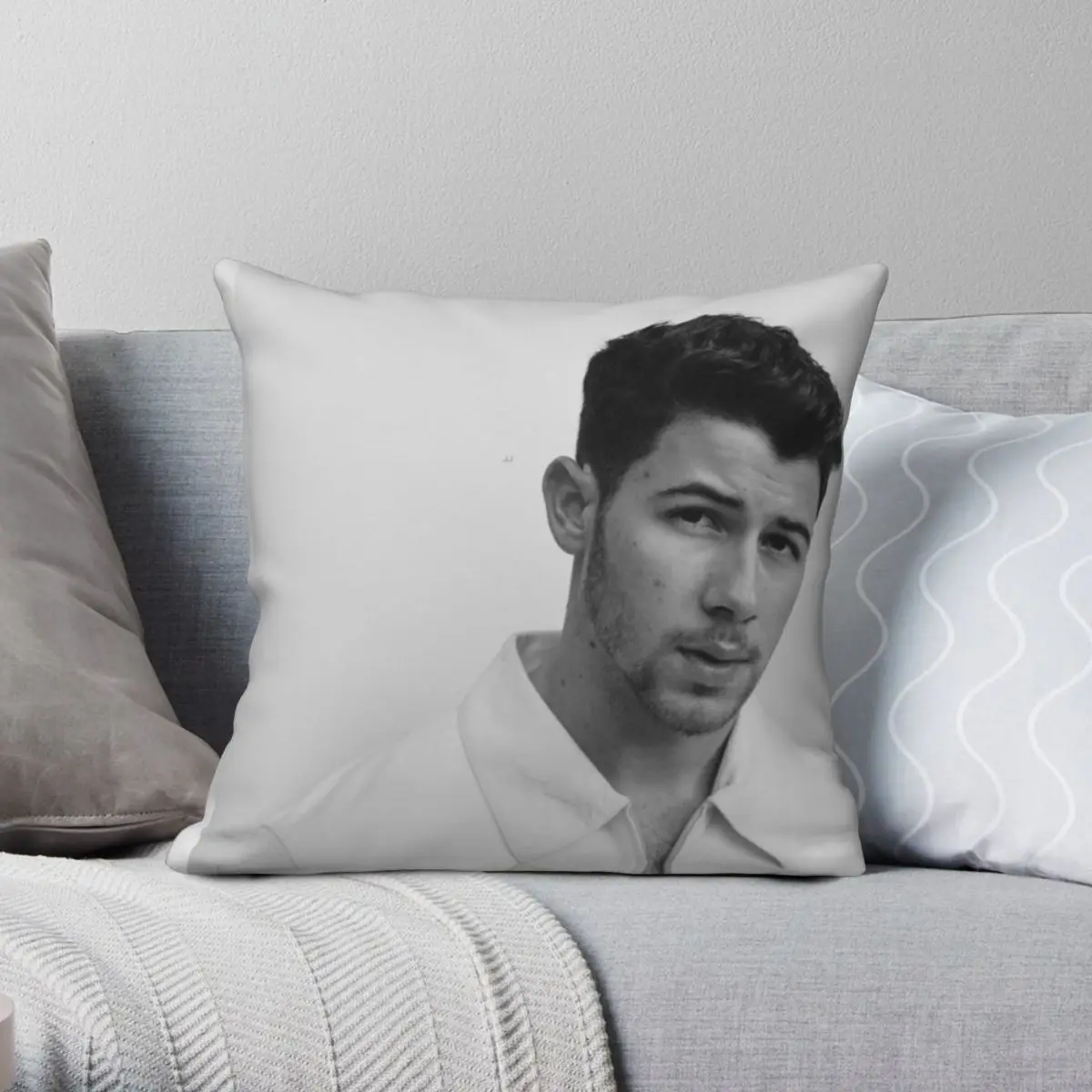 Nick Jonas Square Pillowcase Polyester Linen Velvet Pattern Zip Decor Pillow Case Home Cushion Cover