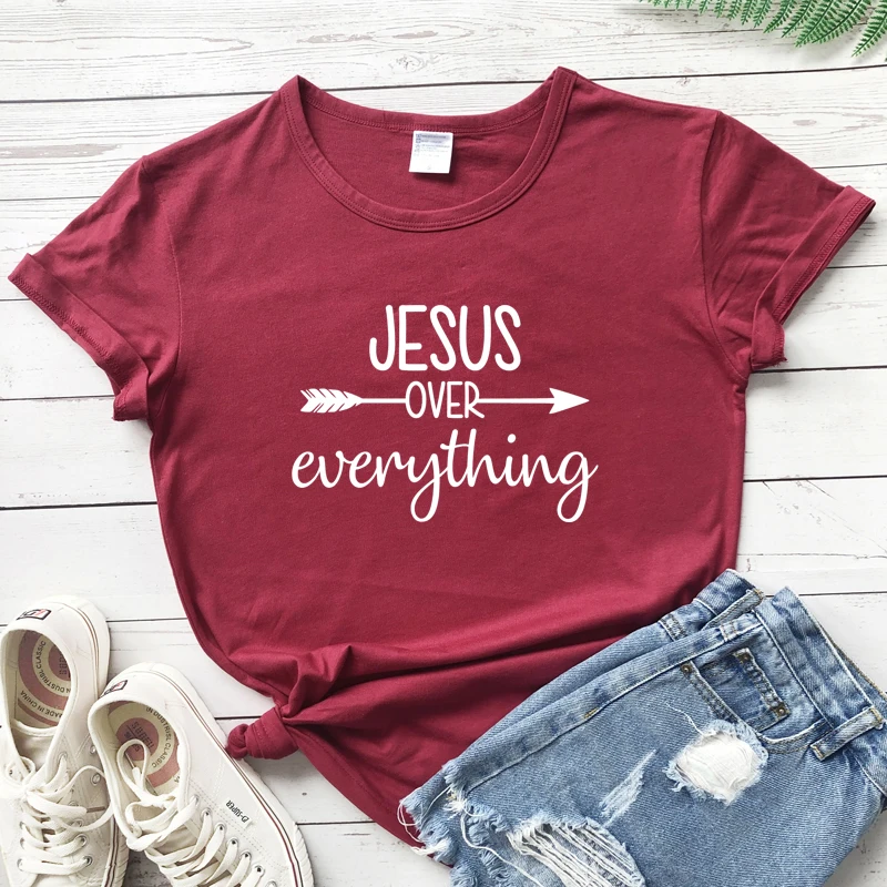 Jesus Over Everything Arrow Christian T-shirt Casual Women Scripture Christ Tshirt Harajuku Slogan Graphic Tee Top Drop Shipping