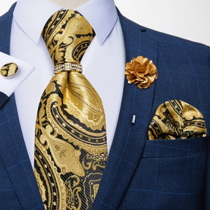Neue Designer-Krawatten in Blau und Rot mit Paisley-Muster für Herren, Hochzeits- und Partykrawatte, luxuriöse Krawatte mit Ring und Brosche, Krawatten-Set, Geschenk für Herren, DiBanGu – Detail 23