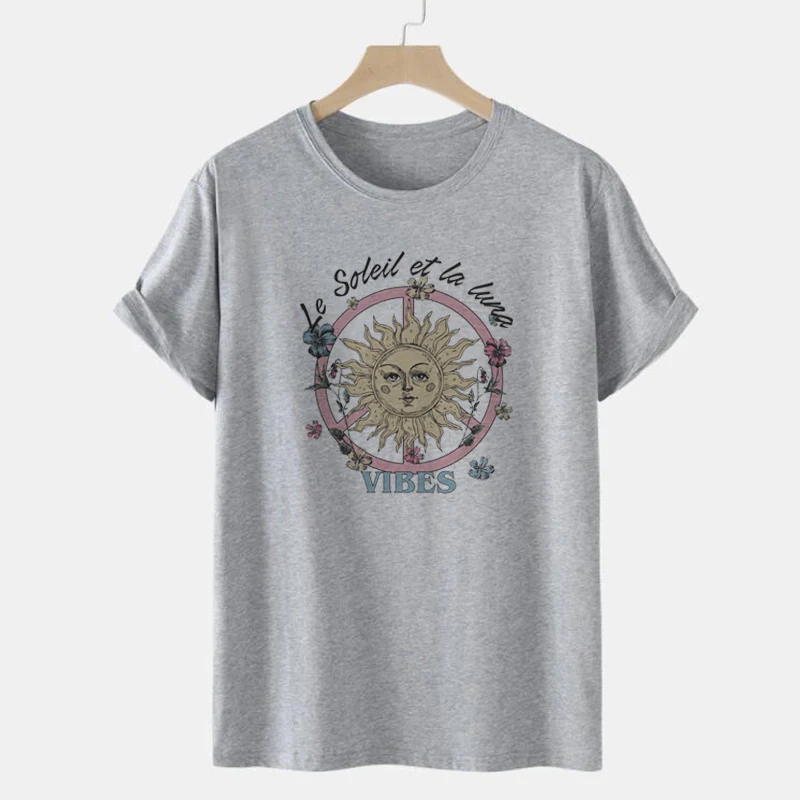 kuakuayu HJN Soleil Luna Vibes Graphic Tees Vintage Aesthetic Tshirt Women Boho Style Short Sleeve T-Shirt Cute Shirt