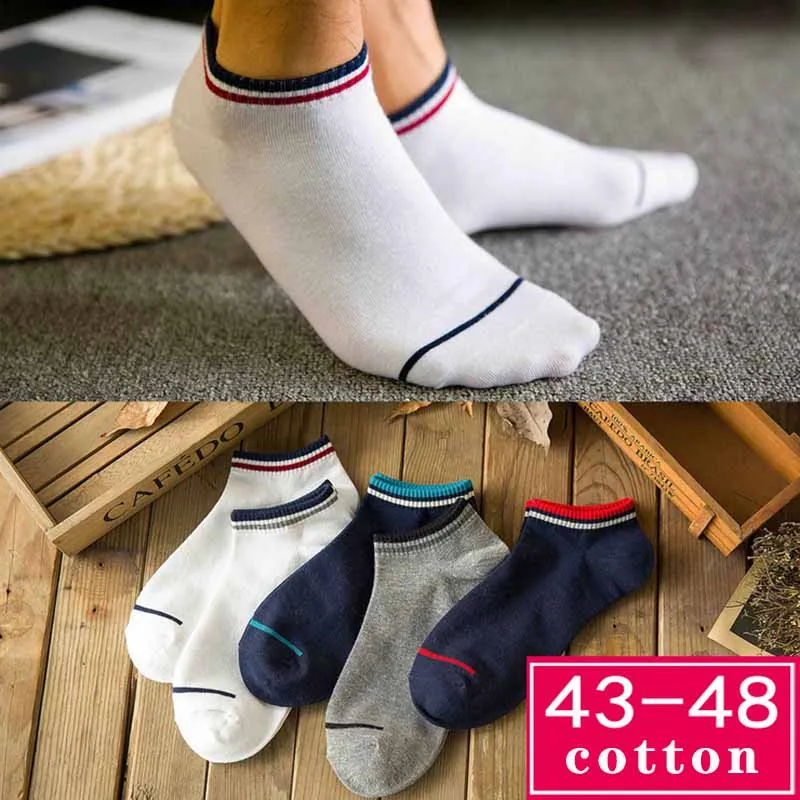 Men Cotton Ankle Short Socks EU43-47 Plus Large Big Size Socks Hip Hop Casual Wear Soft Low Cut Mens Socks Chaussette Homme Sox