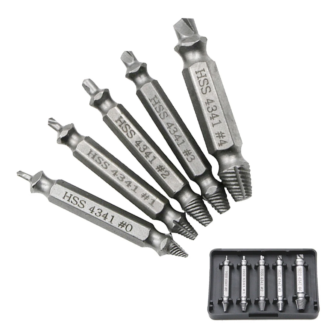 5pcs Damaged Screw Extractor Drill Bit Extractor Drill Set HSS4341 Out Bolt Extractor Bolt Stud Remover Tool Double Head