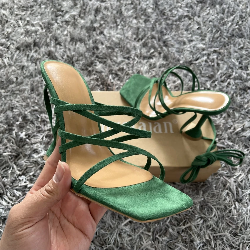 Sandalias de tacón alto con cordones cruzados para mujer, zapatos sexys de fiesta, color verde y naranja, talla 35-42, verano 2024
