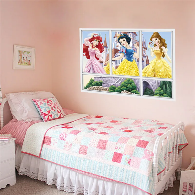 3d Vivid Lovely Cartoon Princess Castle Wall Stickers For Kids Room Butterfly Home Decoration Wall Decals