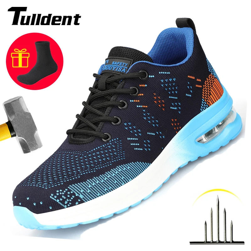 

Tulldent Men's Steel Toe Safety Work Shoes Lightweight Breathable Anti-smashing Non-slip Construction Protective Footwear