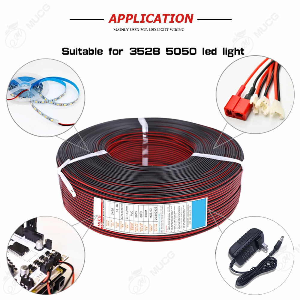 Flat cable red black white Speaker 2 pin ribbon red led copper wire 12v 3v 2v Automotive Electrical Wires 22 24 awg Automobile