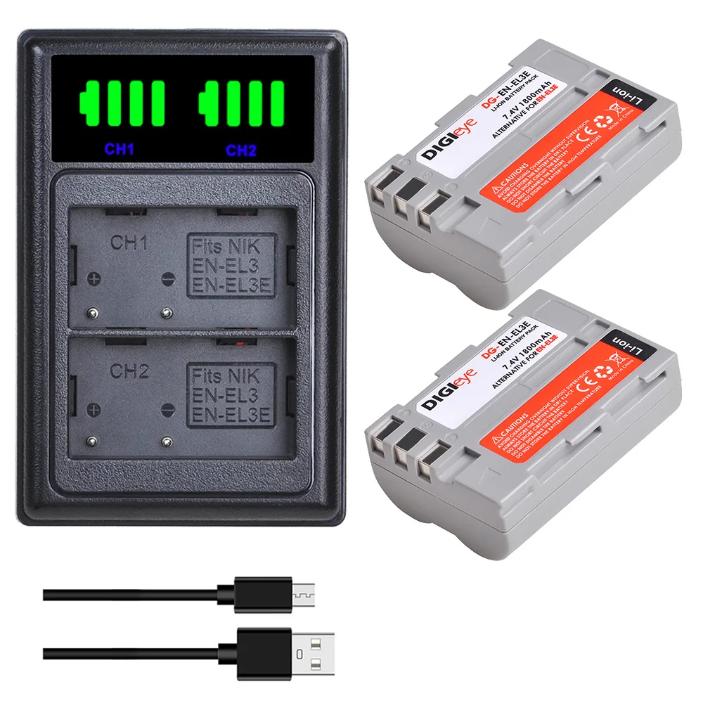 EN-EL3e EN EL3E EL3 Battery OR LED Dual USB Charger for Nikon D50, D70, D70s, D80, D90, D100, D200, D300, D300S, D700 Camera