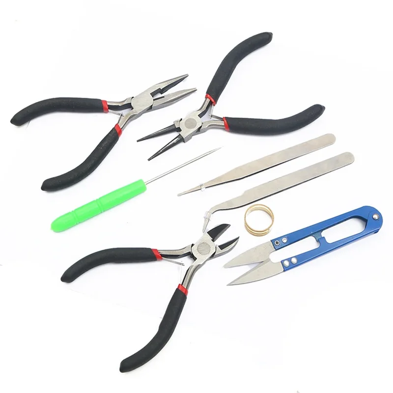 8pcs/set Jewelry Making Tool Kits Pliers Set With Round Nose Plier Side Cutting Pliers Wire Cutter Scissor Beading Tweezers