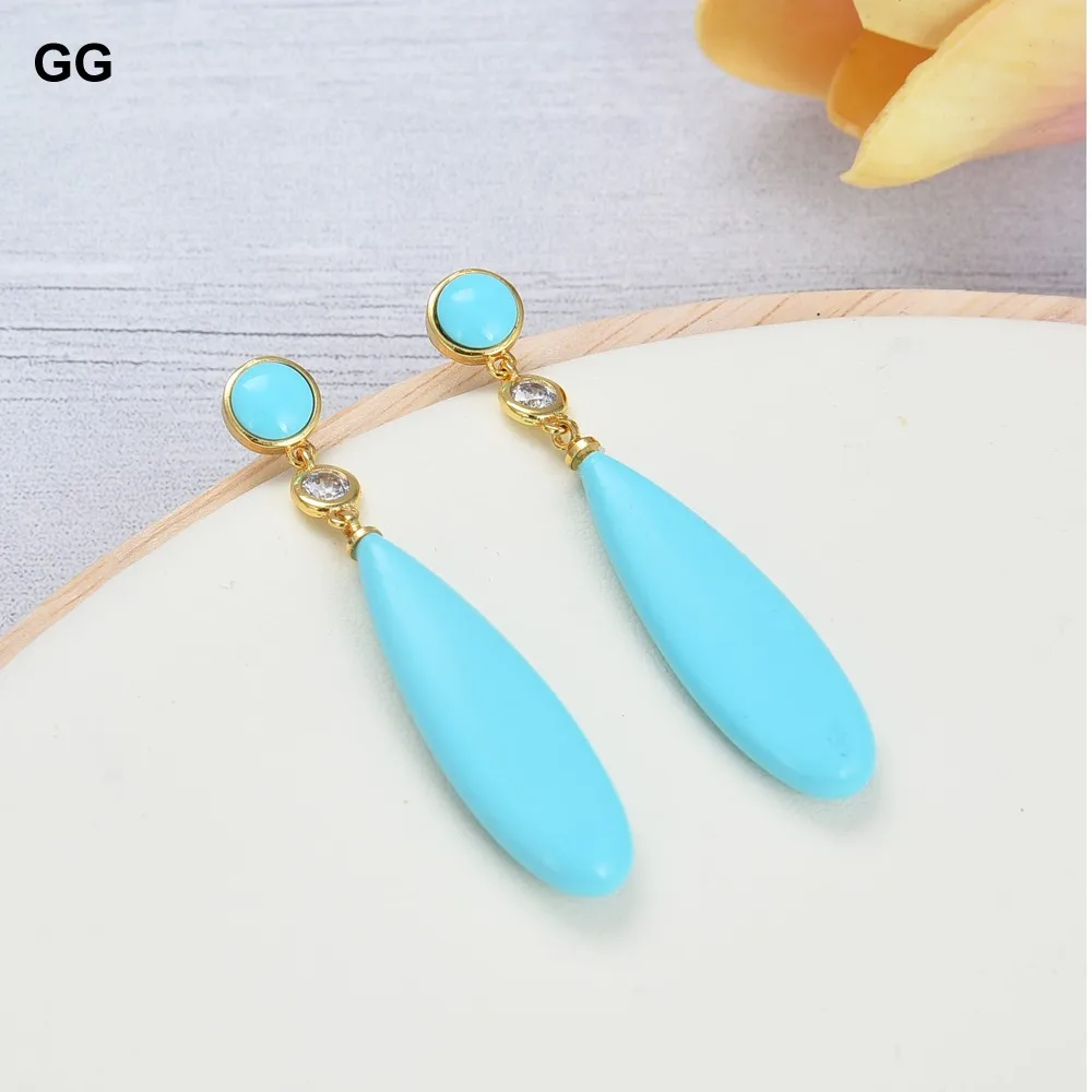 GuaiGuai Jewelry Teardrop Blue Turquoise Gold Color Plated Stud Earrings Ethnic Style For Women