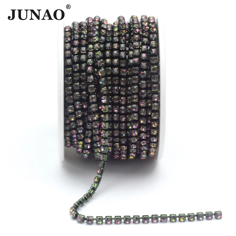 JUNAO SS6 SS8 SS12 Sewing Red Glass Rhinestone Chain Trim Strass Cup Chain Crystal Ribbon Banding For Clothes DIY Crafts