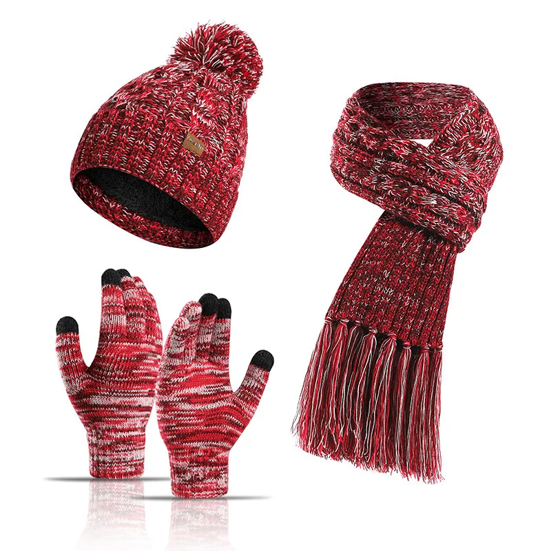 Unisex Hut Schal Handschuh Set Winter Frauen Gestrickte Warme Hut Quaste Schal Touchscreen Handschuhe Verdicken Warme Handschuhe Beanie Hut WF202