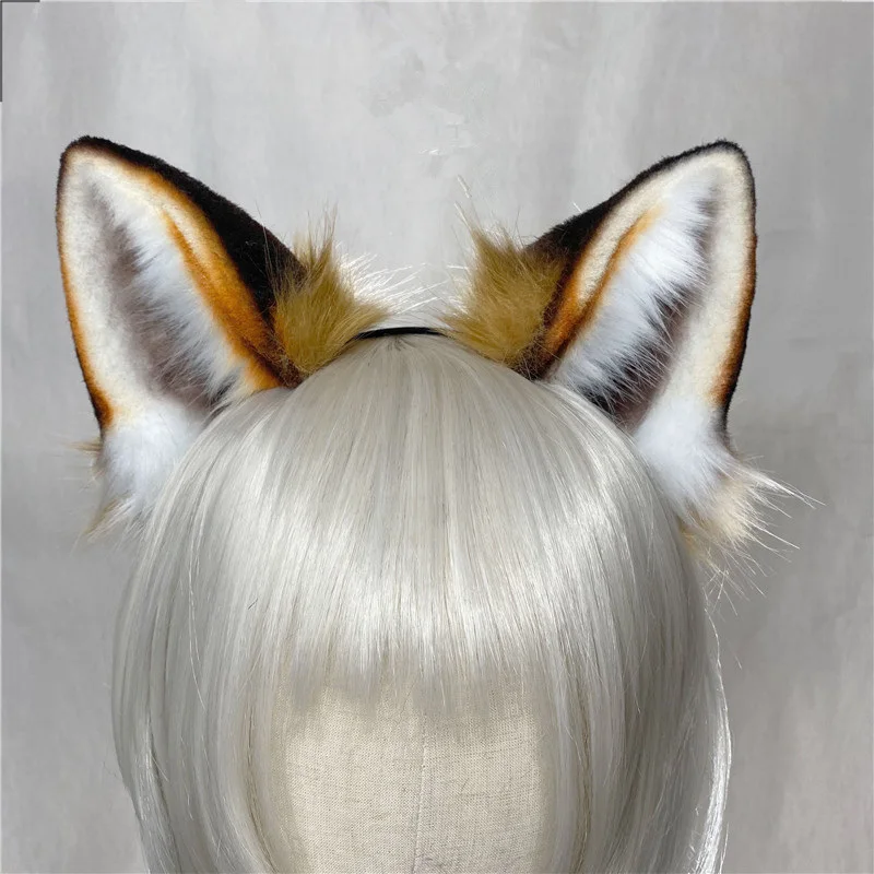 

Cosplay Game Party Halloween Costume Accessories Fox Wolf Ears Hairhoop Brown White Color Headwear Headband