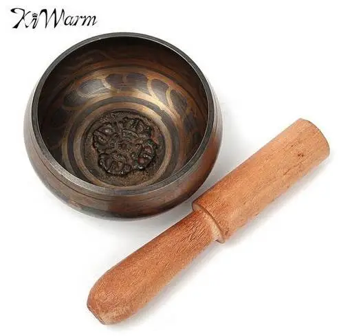 8.6cm 2Pcs Gilt Copper Buddha Sound Bowl Alms Bowl Yoga Chinese Tibetan Meditation Singing Bowl With Hand Stick Metal Crafts