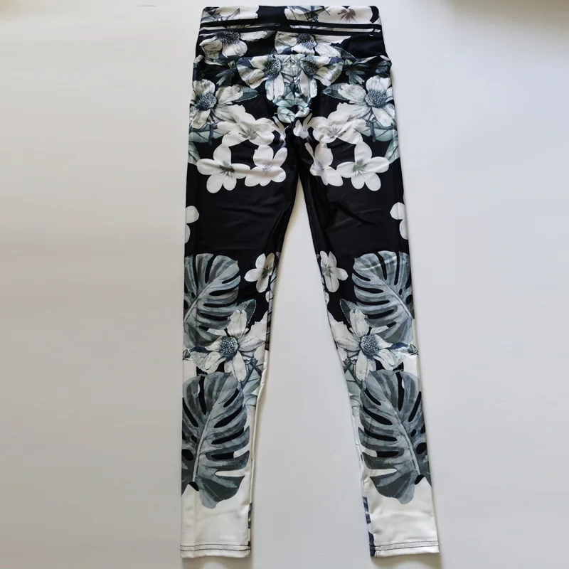 Fccexio Inkt Schilderij Bloemen Print Vrouwen Broek Push Up Running Sport Leggings Slanke Broek Vrouwelijke Casual Broek Fitness Legging