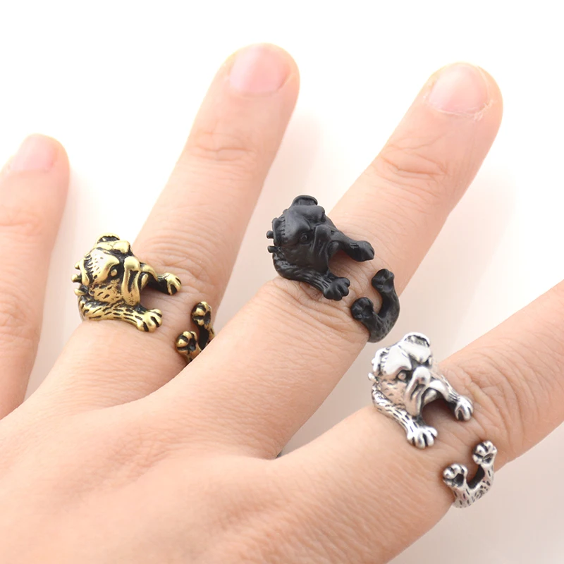 Retro Boho Pug&Boxer&Dachshund Dog Ring Men Punk Bulldog Anel Masculino Couple Rings For Women Jewelry Gifts For Pet Lovers Gift