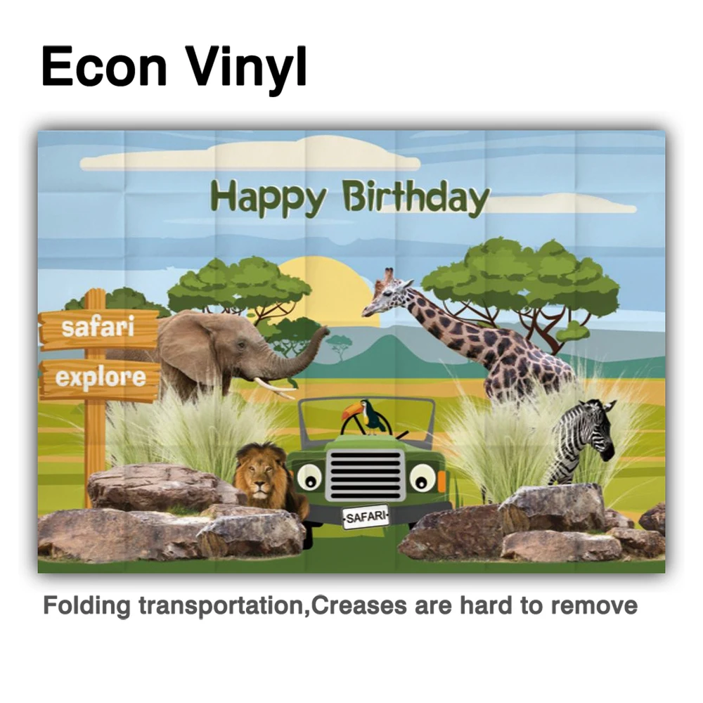 面白い木の安全テーマ誕生日パーティーの背景ワイルドアニマルグラスランドライオン象キリンカスタム装飾写真バナー